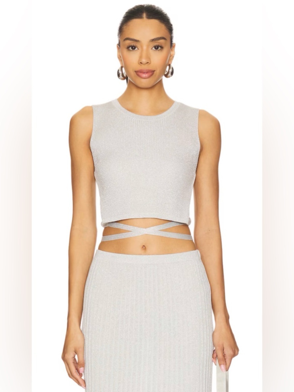 STEVIE Cropped Lurex Tie Ribbed Tank NWOT sand dollar - Picture 2 of 4